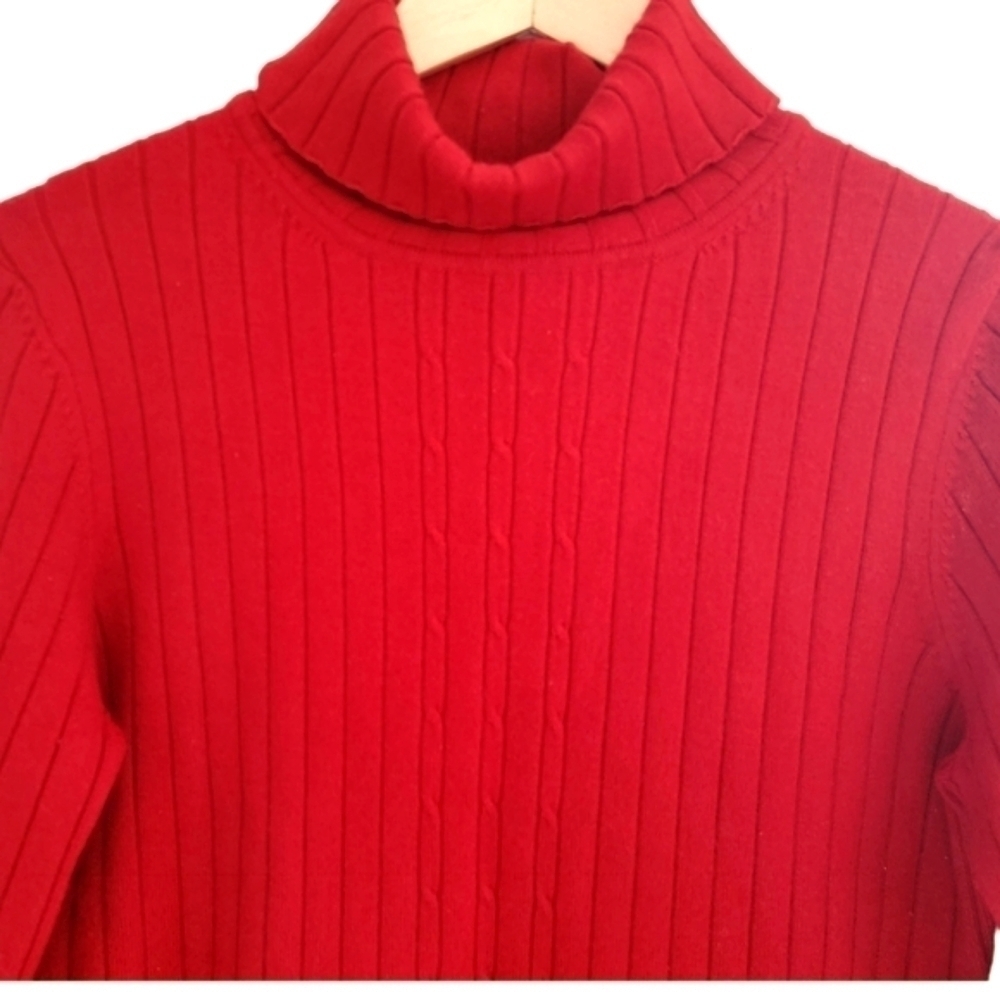 PERFECT Rafaella Red Ribbed Turtleneck Sweater - Picture 2 of 5